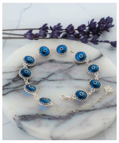 Gold Plated Sterling Silver Translucent Murano Glass Evil Eye Women Charm Link Bracele, Gift Boxed Blue Silver $16.80 Bracelets