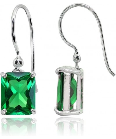 Sterling Silver Genuine, Created or Simulated Gemstone Octagon-Cut Solitaire Drop Dangle Earrings for Women Simulated Emerald...