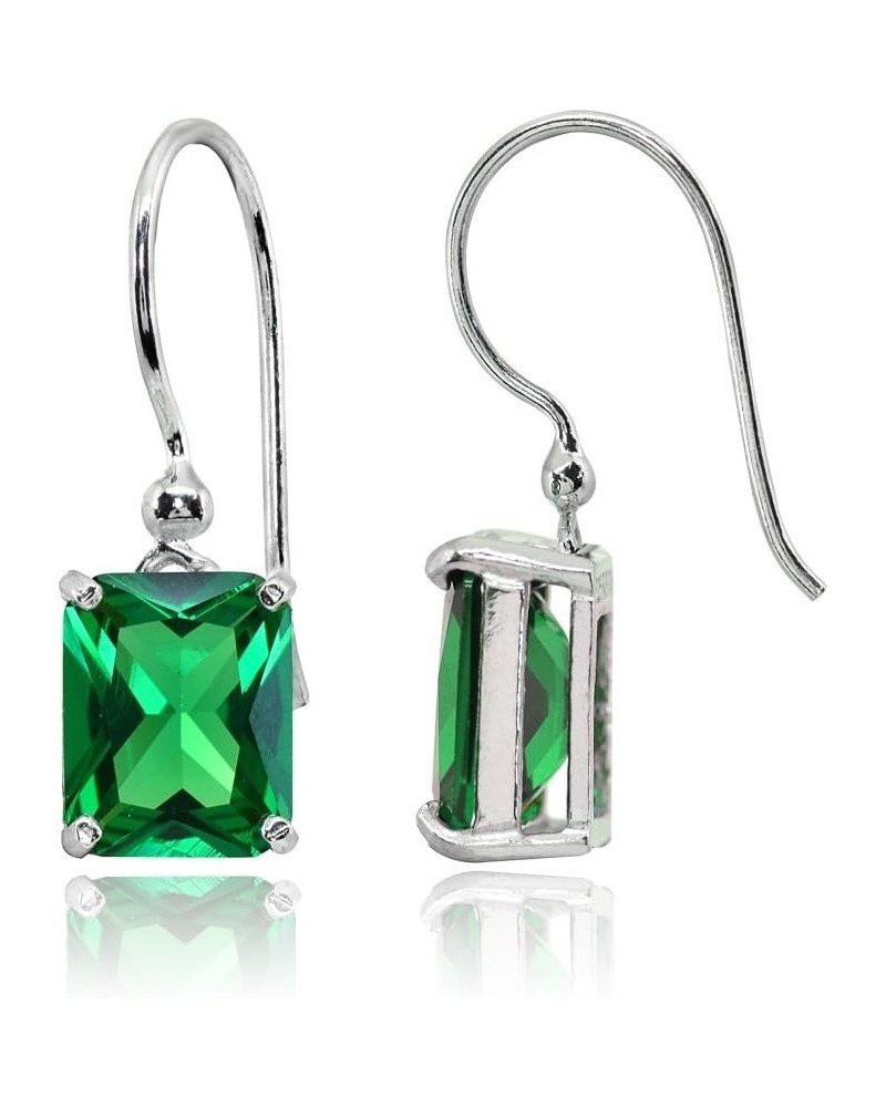 Sterling Silver Genuine, Created or Simulated Gemstone Octagon-Cut Solitaire Drop Dangle Earrings for Women Simulated Emerald...