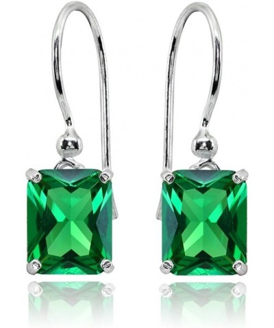 Sterling Silver Genuine, Created or Simulated Gemstone Octagon-Cut Solitaire Drop Dangle Earrings for Women Simulated Emerald...