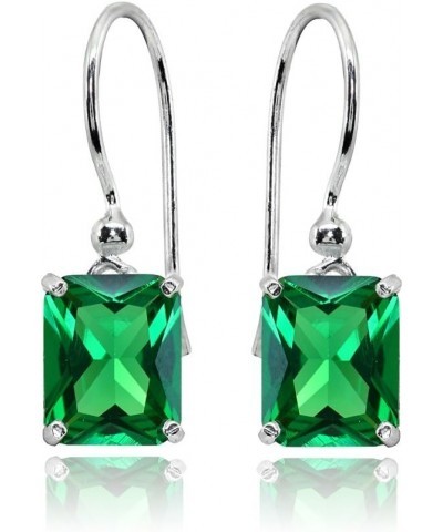 Sterling Silver Genuine, Created or Simulated Gemstone Octagon-Cut Solitaire Drop Dangle Earrings for Women Simulated Emerald...