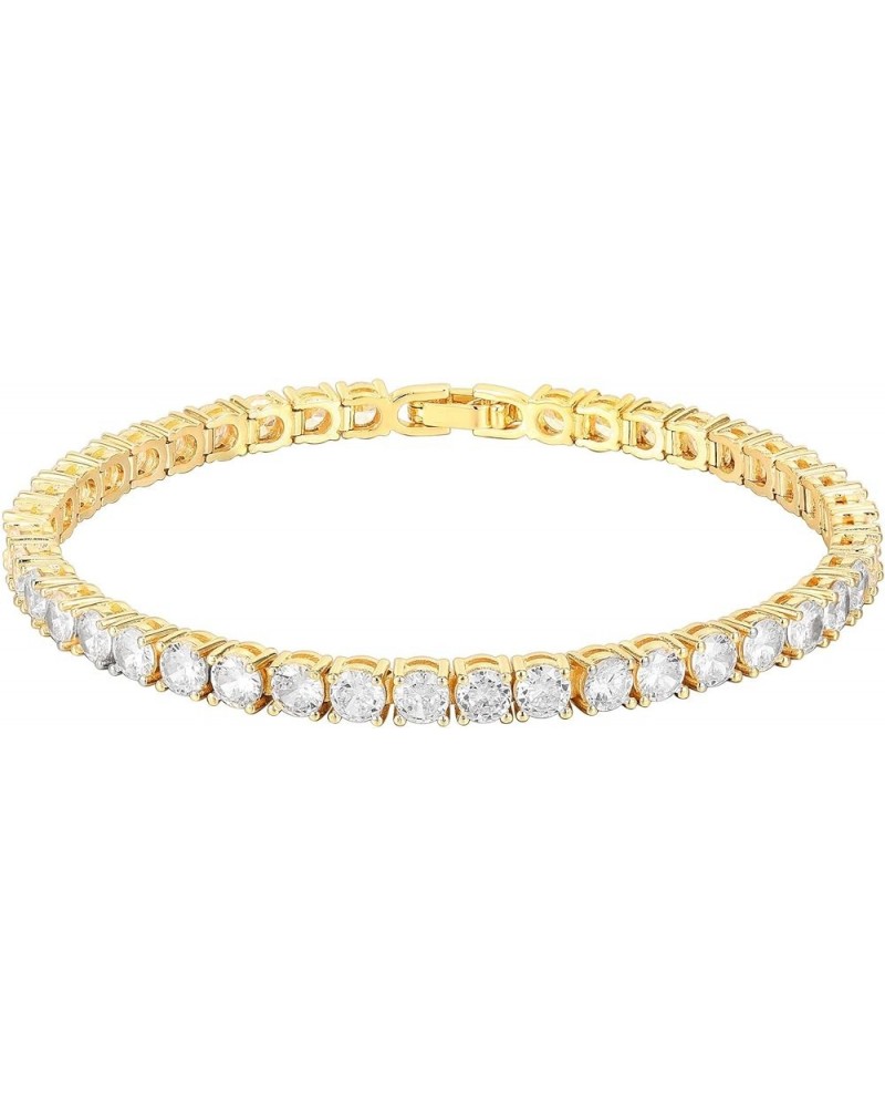 14K Gold Plated Cubic Zirconia Classic Tennis Bracelet | Gold Bracelets for Women | 4mm CZ, Size 6.5-7.5 Inch Yellow Gold 6.5...