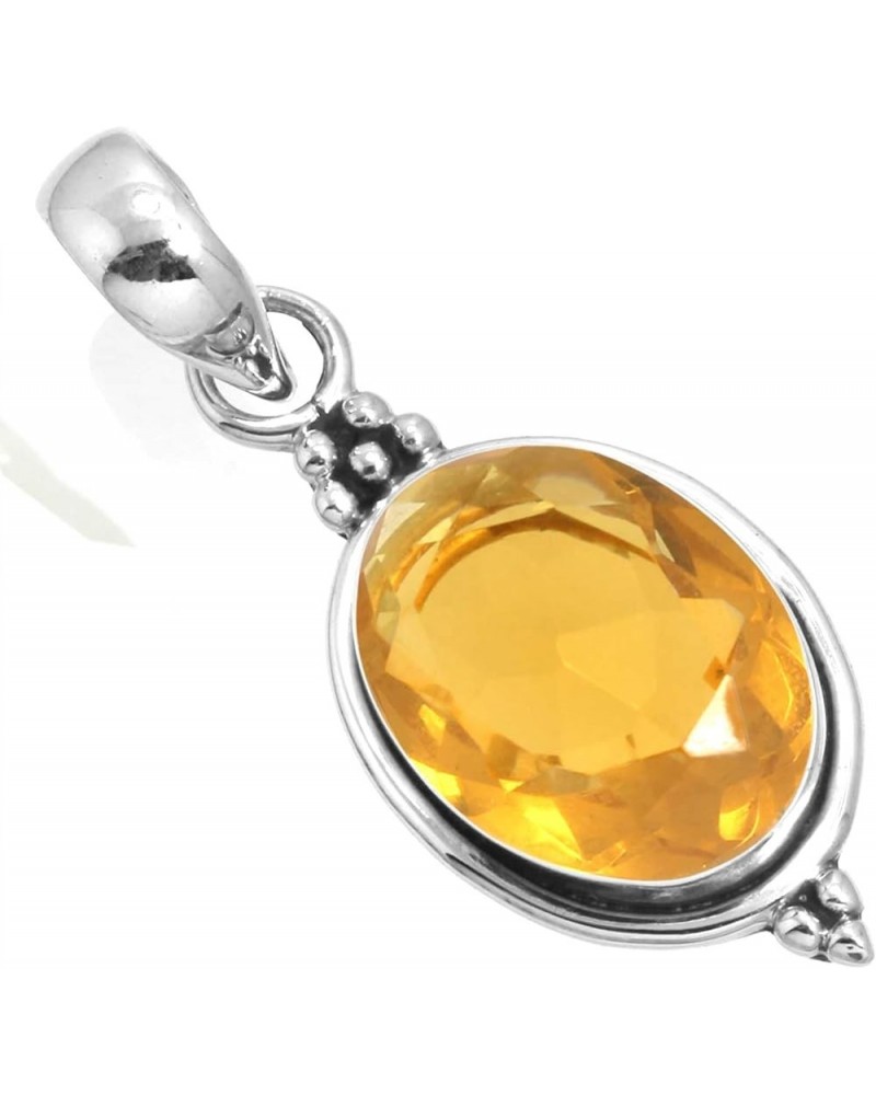 925 Sterling Silver Handmade Pendant for Women 10x14 Oval Gemstone Costume Silver Jewelry for Gift (99553_P) Citrine Quartz $...