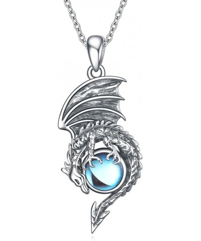 Dragon/Bat Necklace Sterling Silver Moonstone/Crystal Jewelry Halloween Gifts for Women Girls silver-dragon $19.68 Necklaces