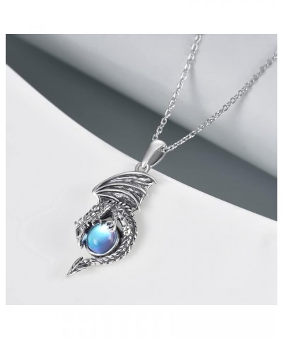 Dragon/Bat Necklace Sterling Silver Moonstone/Crystal Jewelry Halloween Gifts for Women Girls silver-dragon $19.68 Necklaces