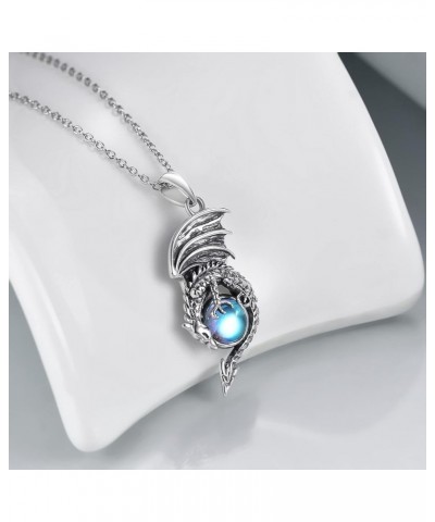 Dragon/Bat Necklace Sterling Silver Moonstone/Crystal Jewelry Halloween Gifts for Women Girls silver-dragon $19.68 Necklaces