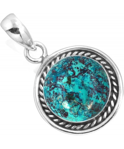 925 Sterling Silver Handmade Pendant for Women 12 MM Round Gemstone Fashion Jewelry for Gift (99517_P) Shattuckite $20.15 Pen...