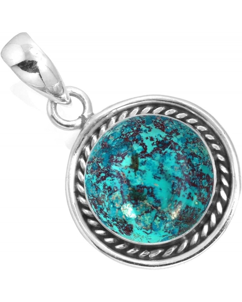 925 Sterling Silver Handmade Pendant for Women 12 MM Round Gemstone Fashion Jewelry for Gift (99517_P) Shattuckite $20.15 Pen...