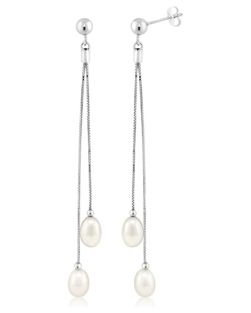 925 Sterling Silver Cultured Freshwater Pearl Drop Dangle Long Earrings For Women (Pearl Size: 7-7.5MM, Length: 3 Inch) $16.1...