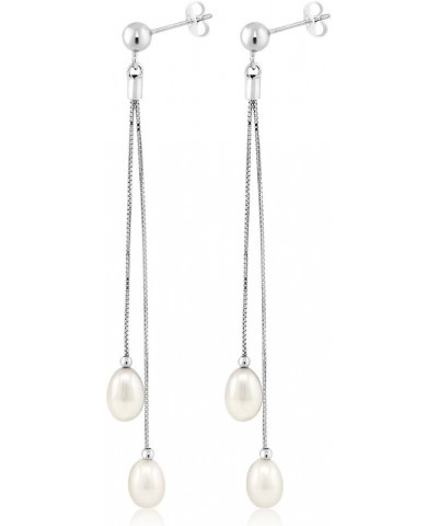 925 Sterling Silver Cultured Freshwater Pearl Drop Dangle Long Earrings For Women (Pearl Size: 7-7.5MM, Length: 3 Inch) $16.1...