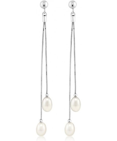 925 Sterling Silver Cultured Freshwater Pearl Drop Dangle Long Earrings For Women (Pearl Size: 7-7.5MM, Length: 3 Inch) $16.1...