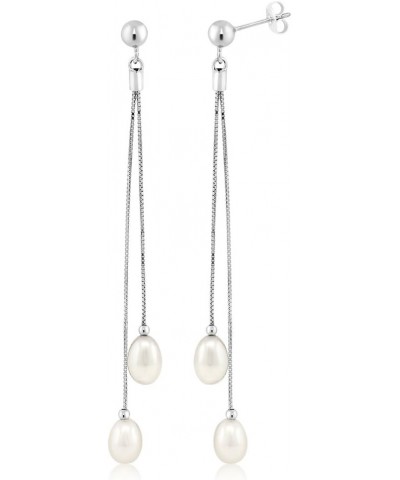 925 Sterling Silver Cultured Freshwater Pearl Drop Dangle Long Earrings For Women (Pearl Size: 7-7.5MM, Length: 3 Inch) $16.1...