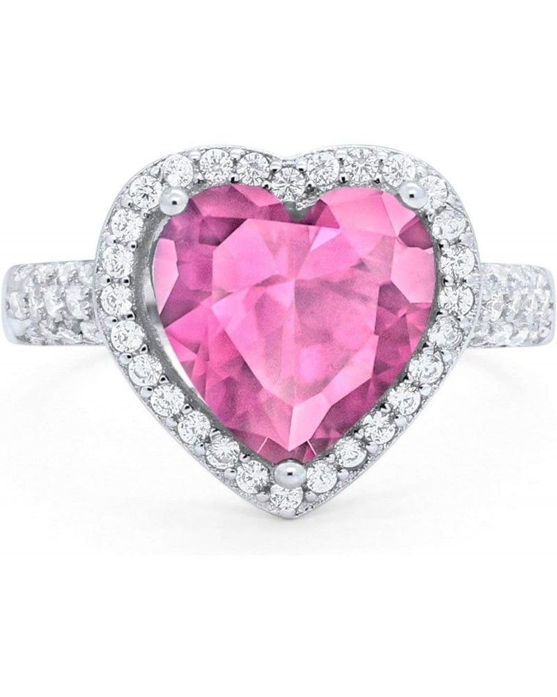 Halo Art Deco Design Fashion Ring Heart Round Simulated Cubic Zirconia 925 Sterling Silver Simulated Pink CZ $11.20 Rings