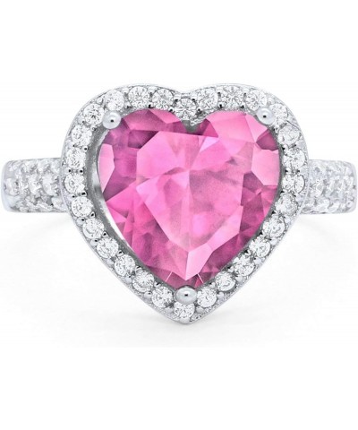 Halo Art Deco Design Fashion Ring Heart Round Simulated Cubic Zirconia 925 Sterling Silver Simulated Pink CZ $11.20 Rings