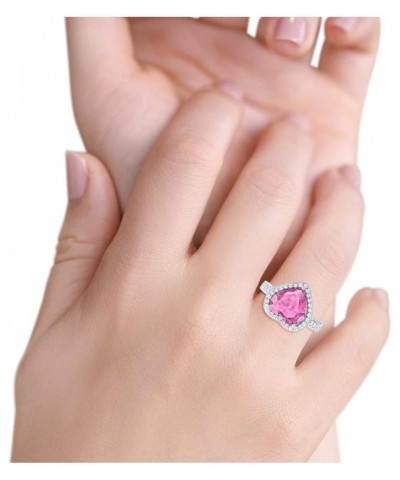 Halo Art Deco Design Fashion Ring Heart Round Simulated Cubic Zirconia 925 Sterling Silver Simulated Pink CZ $11.20 Rings