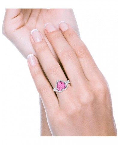 Halo Art Deco Design Fashion Ring Heart Round Simulated Cubic Zirconia 925 Sterling Silver Simulated Pink CZ $11.20 Rings