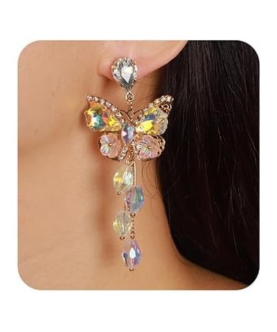 Crystal Butterfly Tassel Drop Earrings Rhinestone Statement Earrings for Women Girls Colorful $8.24 Earrings