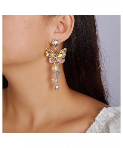 Crystal Butterfly Tassel Drop Earrings Rhinestone Statement Earrings for Women Girls Colorful $8.24 Earrings