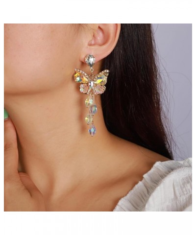 Crystal Butterfly Tassel Drop Earrings Rhinestone Statement Earrings for Women Girls Colorful $8.24 Earrings