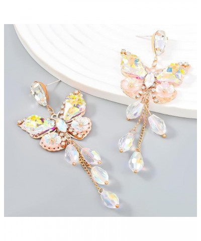 Crystal Butterfly Tassel Drop Earrings Rhinestone Statement Earrings for Women Girls Colorful $8.24 Earrings