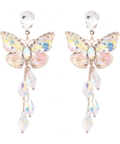 Crystal Butterfly Tassel Drop Earrings Rhinestone Statement Earrings for Women Girls Colorful $8.24 Earrings