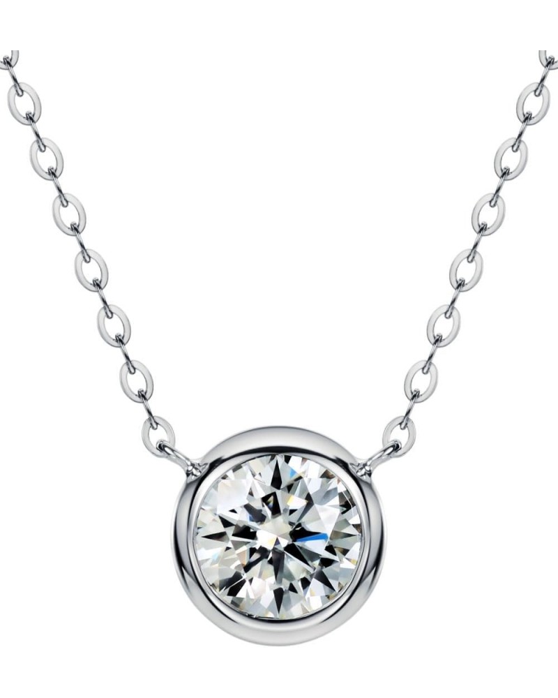 1.0ct Moissanite Pendant Necklace for Women D Color, VVS Clarity Solitaire Simple Diamond Necklace for Girls Bezel Setting 16...