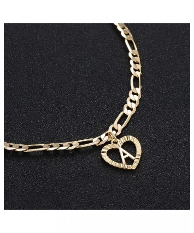 Gold Initial Pendant Necklace Anklet Bracelet for Women 14K Gold Plated Figaro Chain Letter Initial Heart Necklace Anklets Al...