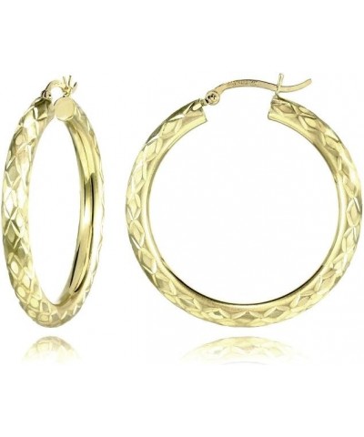 14K Gold Diamond Cut Round Hoop Earrings 32 Millimeters $61.50 Earrings