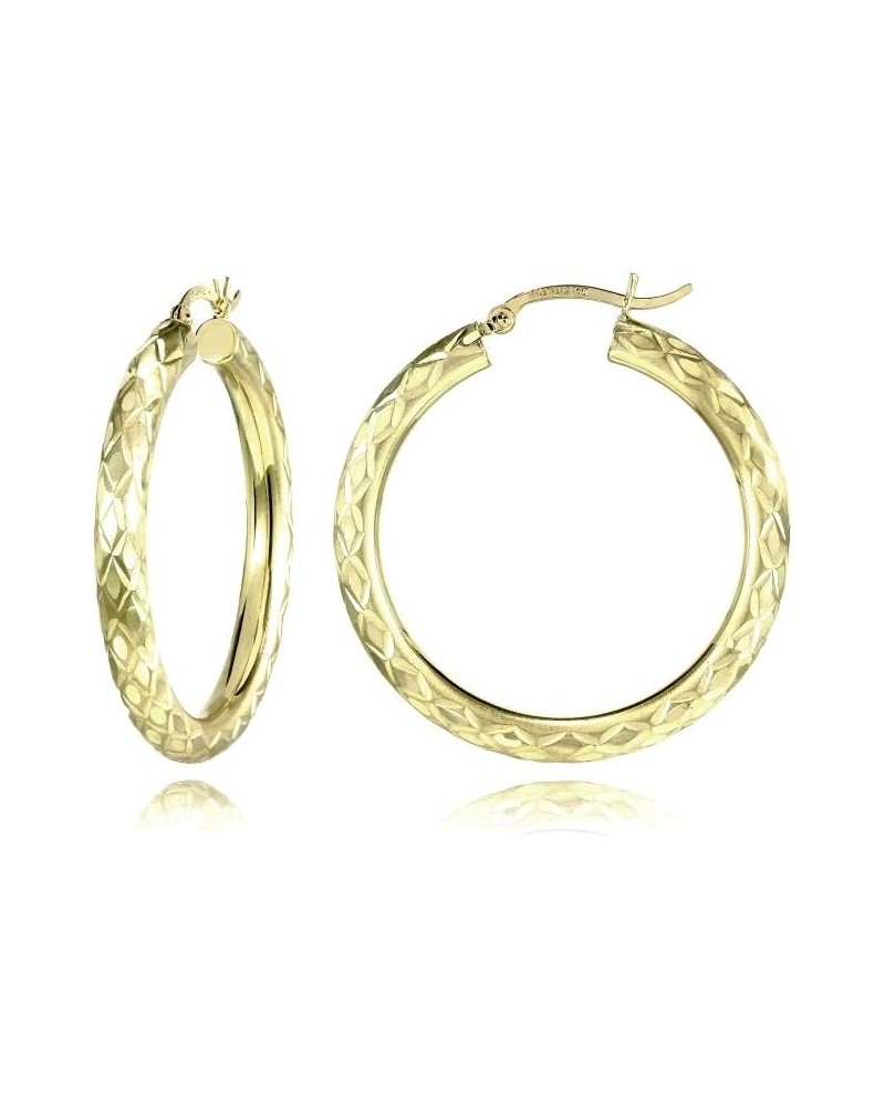 14K Gold Diamond Cut Round Hoop Earrings 32 Millimeters $61.50 Earrings