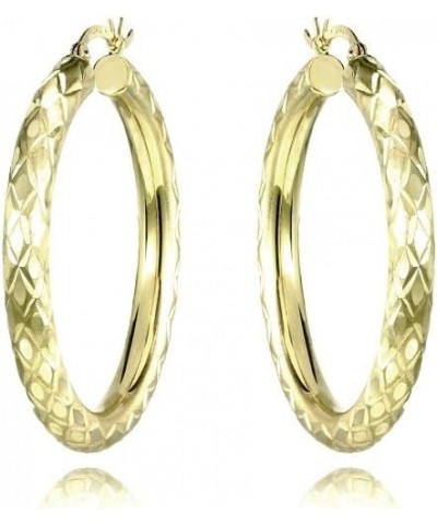 14K Gold Diamond Cut Round Hoop Earrings 32 Millimeters $61.50 Earrings