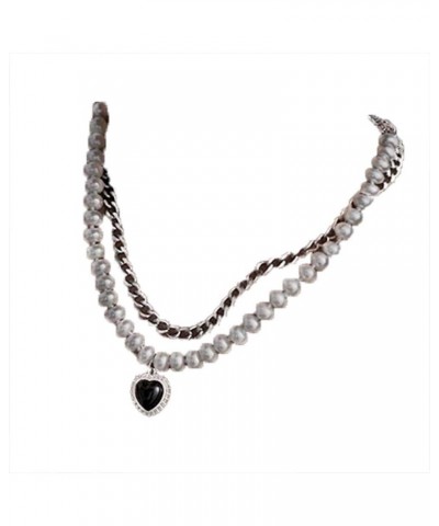 Women Y2K Aesthetic Heart Charm Faux Pearl Layered Chain Necklace Gothic Choker Necklace Jewelry Punk Y2k Fashion Outfit Retr...