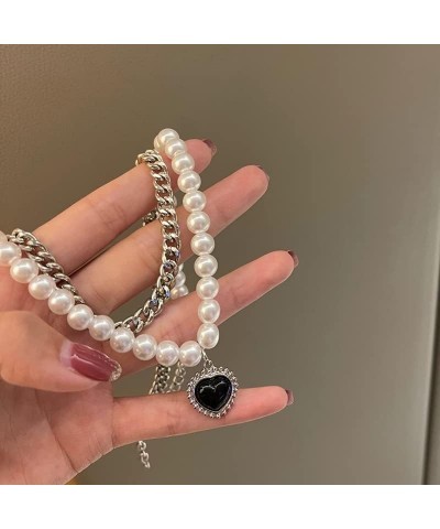 Women Y2K Aesthetic Heart Charm Faux Pearl Layered Chain Necklace Gothic Choker Necklace Jewelry Punk Y2k Fashion Outfit Retr...