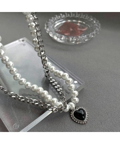 Women Y2K Aesthetic Heart Charm Faux Pearl Layered Chain Necklace Gothic Choker Necklace Jewelry Punk Y2k Fashion Outfit Retr...