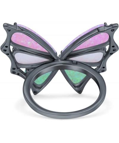 Butterfly Petite Dainty Thumb Ring Lab Created Opal Fashion Ring 925 Sterling Silver Black Tone, Lab Created Pink, Gree White...