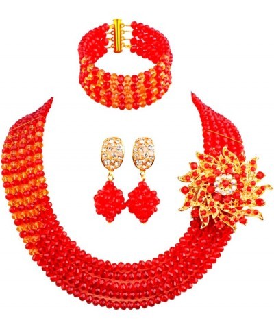 African Wedding Jewelry Set Nigerian Beads Necklace Bridal Jewelry Sets Red Champagne Gold AB $15.75 Jewelry Sets