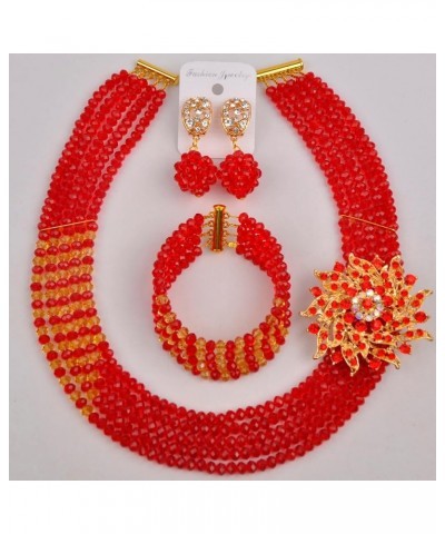 African Wedding Jewelry Set Nigerian Beads Necklace Bridal Jewelry Sets Red Champagne Gold AB $15.75 Jewelry Sets