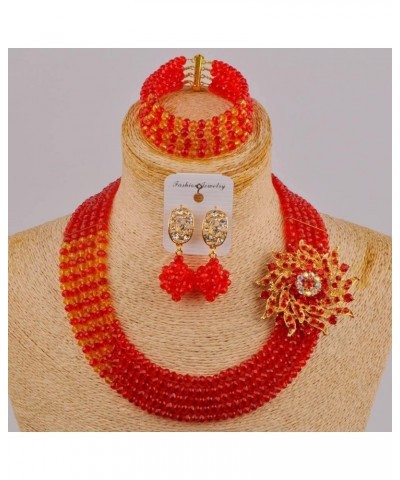 African Wedding Jewelry Set Nigerian Beads Necklace Bridal Jewelry Sets Red Champagne Gold AB $15.75 Jewelry Sets