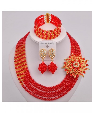 African Wedding Jewelry Set Nigerian Beads Necklace Bridal Jewelry Sets Red Champagne Gold AB $15.75 Jewelry Sets