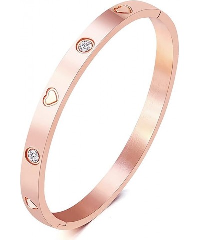 Cubic Zirconia Love Friendship Bracelet Stainless Steel Crystal Bracelet for Women Heart Rose Gold $9.71 Bracelets