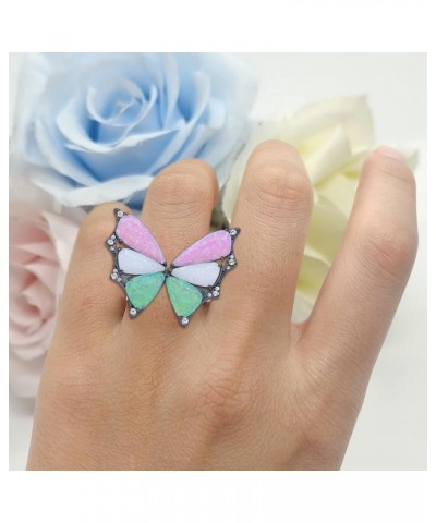 Butterfly Petite Dainty Thumb Ring Lab Created Opal Fashion Ring 925 Sterling Silver Black Tone, Lab Created Pink, Gree White...