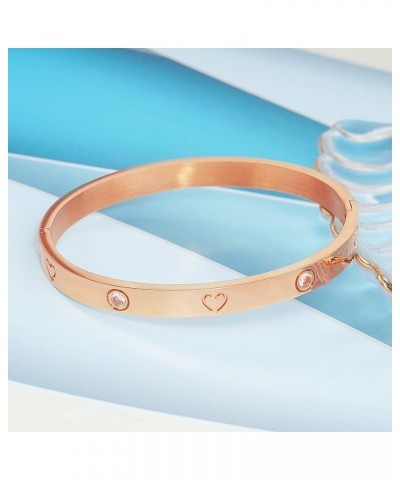 Cubic Zirconia Love Friendship Bracelet Stainless Steel Crystal Bracelet for Women Heart Rose Gold $9.71 Bracelets