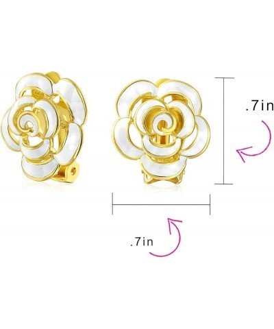 Fashion Enamel 3D Blue White Rose Flower Clip On or Pierced Earrings Button Style Non-Pierced Ears 14K Gold Plated Simulated ...