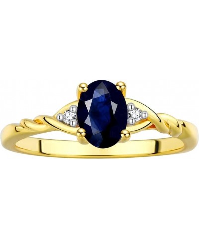 Yellow Gold Plated Silver Classic Birthstone Ring - 7X5MM Oval Gemstone & Diamonds - Women's Jewelry, Sizes 5-10 Sapphire $44...