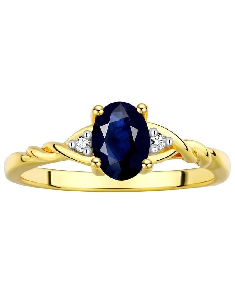 Yellow Gold Plated Silver Classic Birthstone Ring - 7X5MM Oval Gemstone & Diamonds - Women's Jewelry, Sizes 5-10 Sapphire $44...