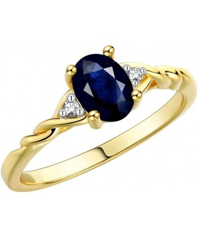 Yellow Gold Plated Silver Classic Birthstone Ring - 7X5MM Oval Gemstone & Diamonds - Women's Jewelry, Sizes 5-10 Sapphire $44...