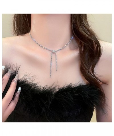 Bow Necklace Sparkly Rhinestone Necklaces for Women Diamond Bowknot Tassel Choker Dainty Tennis Necklace for Wedding Prom Jew...