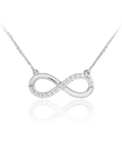 14K White Gold 1/8 Cttw Diamond Infinity Symbol Pendant Necklace with Rolo Chain (J-K Color, I1-I2 Clarity) - Choice of Chain...