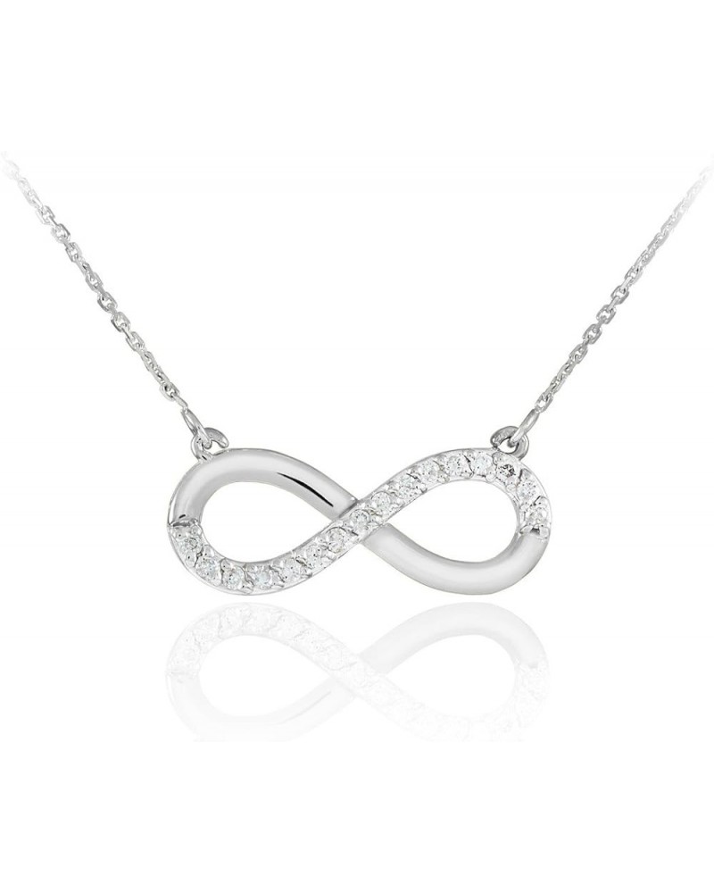 14K White Gold 1/8 Cttw Diamond Infinity Symbol Pendant Necklace with Rolo Chain (J-K Color, I1-I2 Clarity) - Choice of Chain...