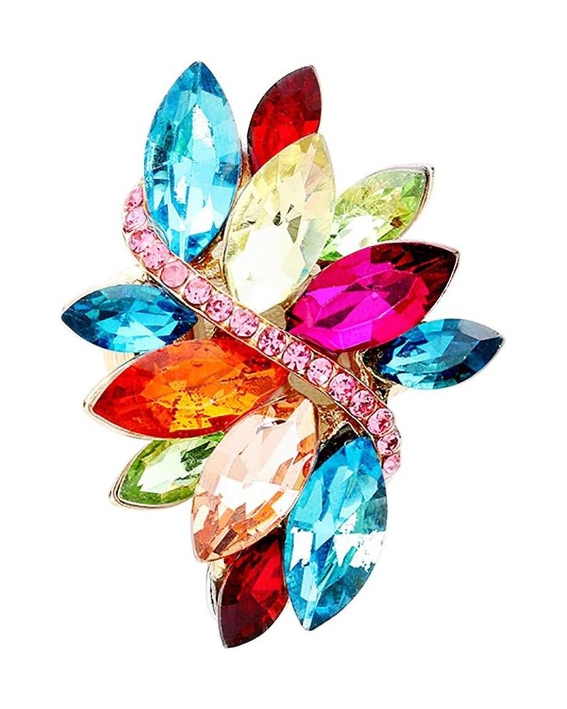 Women's Dazzling Crystal Marquis Leaf Cluster Statement Stretch Cocktail Ring Multi Color $13.76 Rings