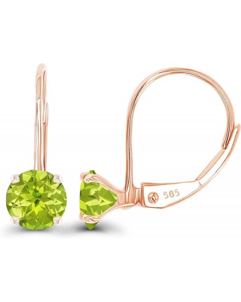 14k Gold Solid Hypoallergenic 5mm Round Genuine Birthstone Natural Gemstone Leverback Earrings Peridot Rose Gold $54.00 Earrings